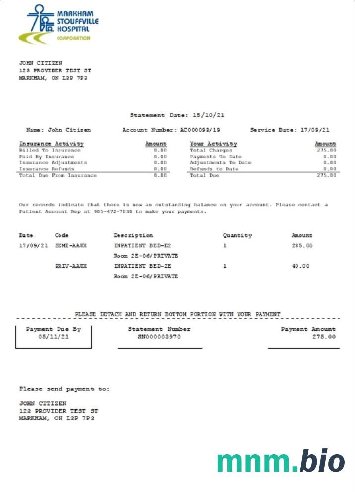 Szablon oświadczenia ubezpieczenia zdrowotnego Szpitala Markham Stouffville (Kanada) w formatach .doc i .pdf